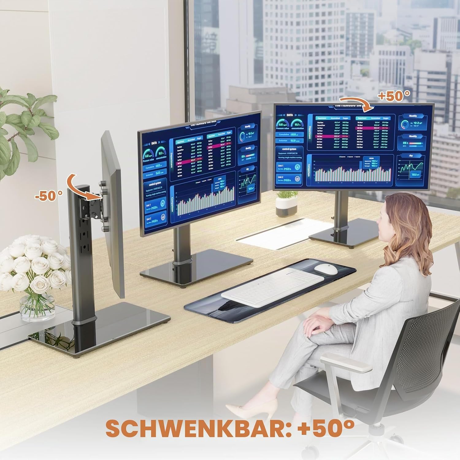 Detalle 2 de Hemudu Monitor Ständer Tischständer – verstellbar, schwenkbar und rotierbar für 13–32 Zoll Monitore
