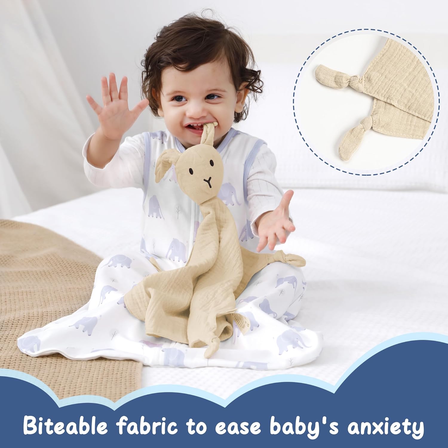 Thumbnail 2 de ZIGJOY Baby Comforter Blanket Muslin Cotton Bunny Lovey – 11x11in Khaki