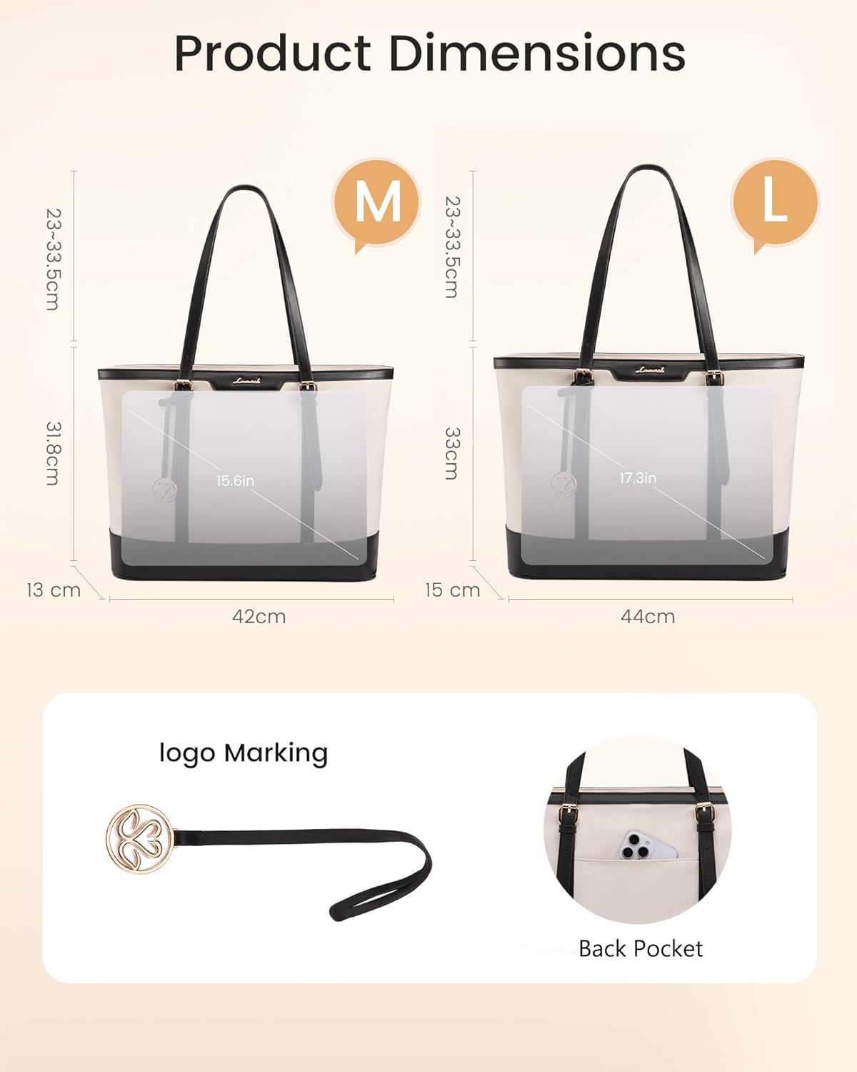 Thumbnail 3 de LOVEVOOK large tote bag handbag for women with waterproof PU base and 15.6-inch laptop compartment