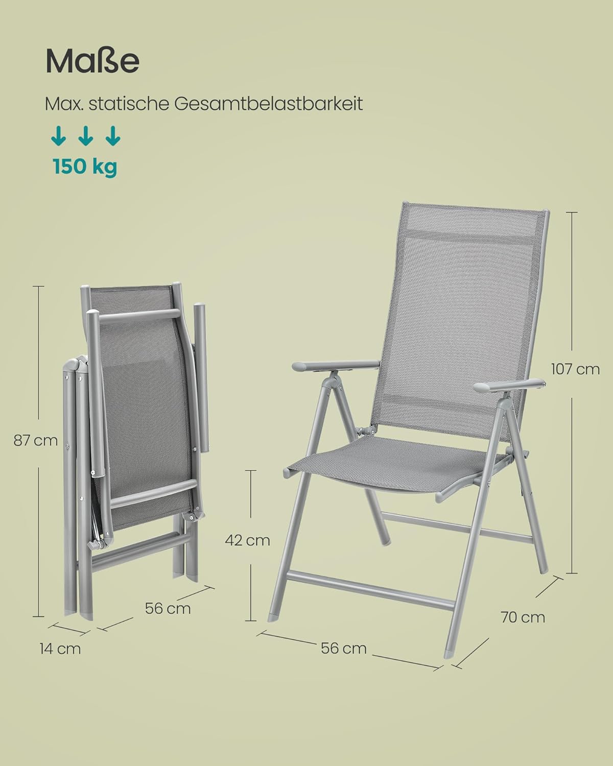 Thumbnail 2 de SONGMICS Gartenstuhl 2er Set GCB29GY – Klappstuhl, verstellbare Rückenlehne, Outdoor