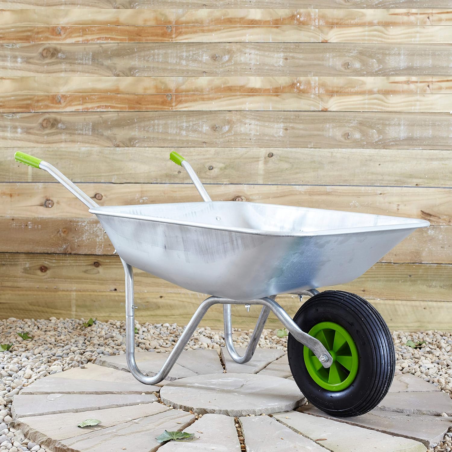 Thumbnail 5 de Neo Wheelbarrow Home Garden Cart Galvanised Metal with Pneumatic Tyre Silver (65L)