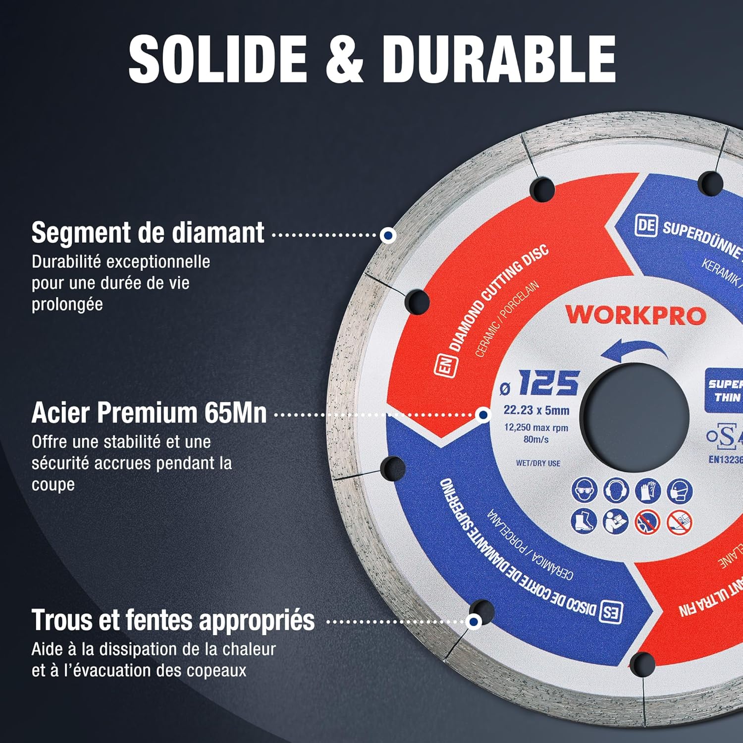 Thumbnail 1 de WORKPRO Disques tronçonneurs diamantés 125 mm ⚙