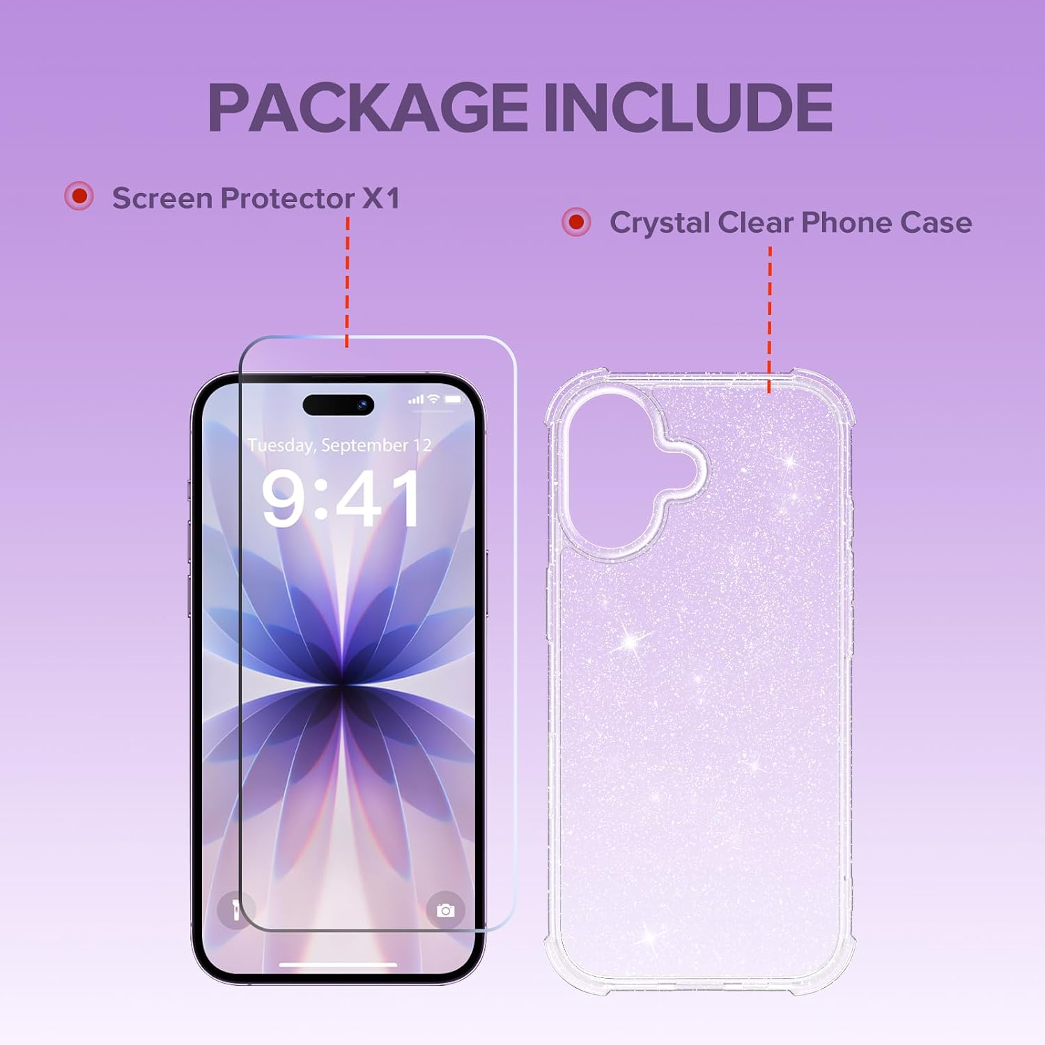 Thumbnail 6 de BERFY for iPhone 17 Women’s Clear Glitter Case (Sparkle Clear) with Screen & Camera Lens Protectors, 6.3