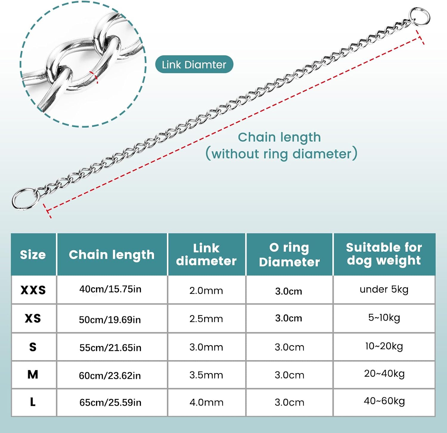 Detalle 2 de PETTOM Dog Chain Collar Stainless Steel – Rust-Proof, Seamlessly Welded and Hair-Friendly for Training and Walking (M, 55cm)