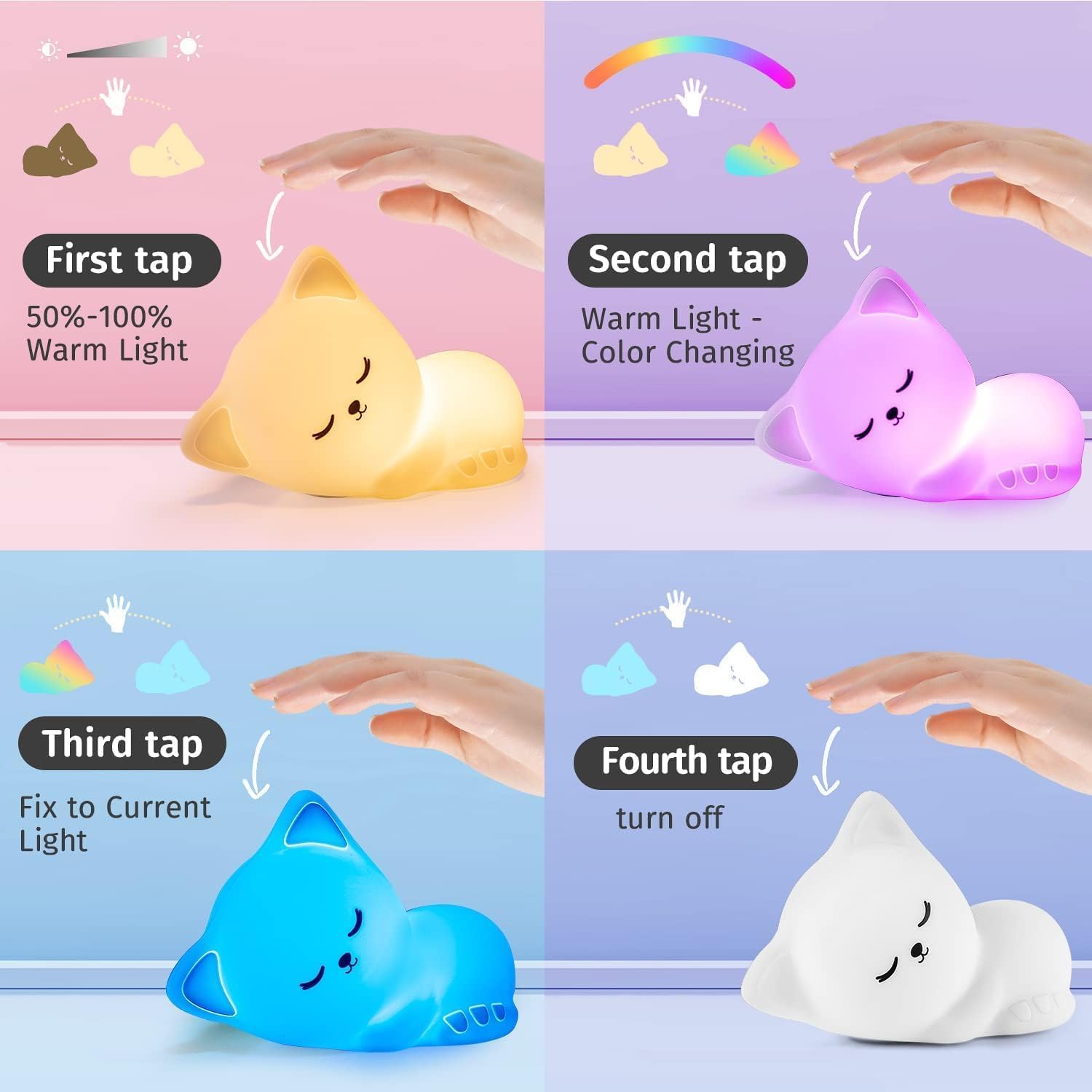 Thumbnail 6 de Mubarek night light Cat Night Light for Kids, 16 Colors, Rechargeable Silicone