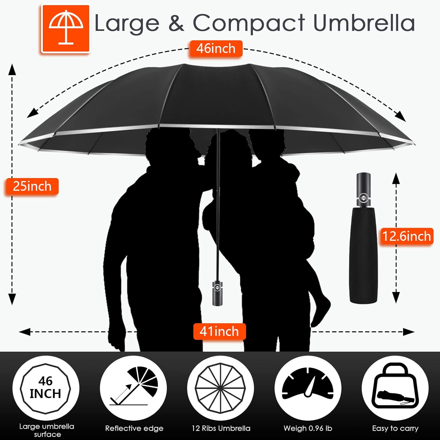 Thumbnail 2 de Bodyguard Inverted Umbrella (Large) — Windproof Reverse Folding with Reflective Stripe, Teflon-Coated, Travel Cover Bag