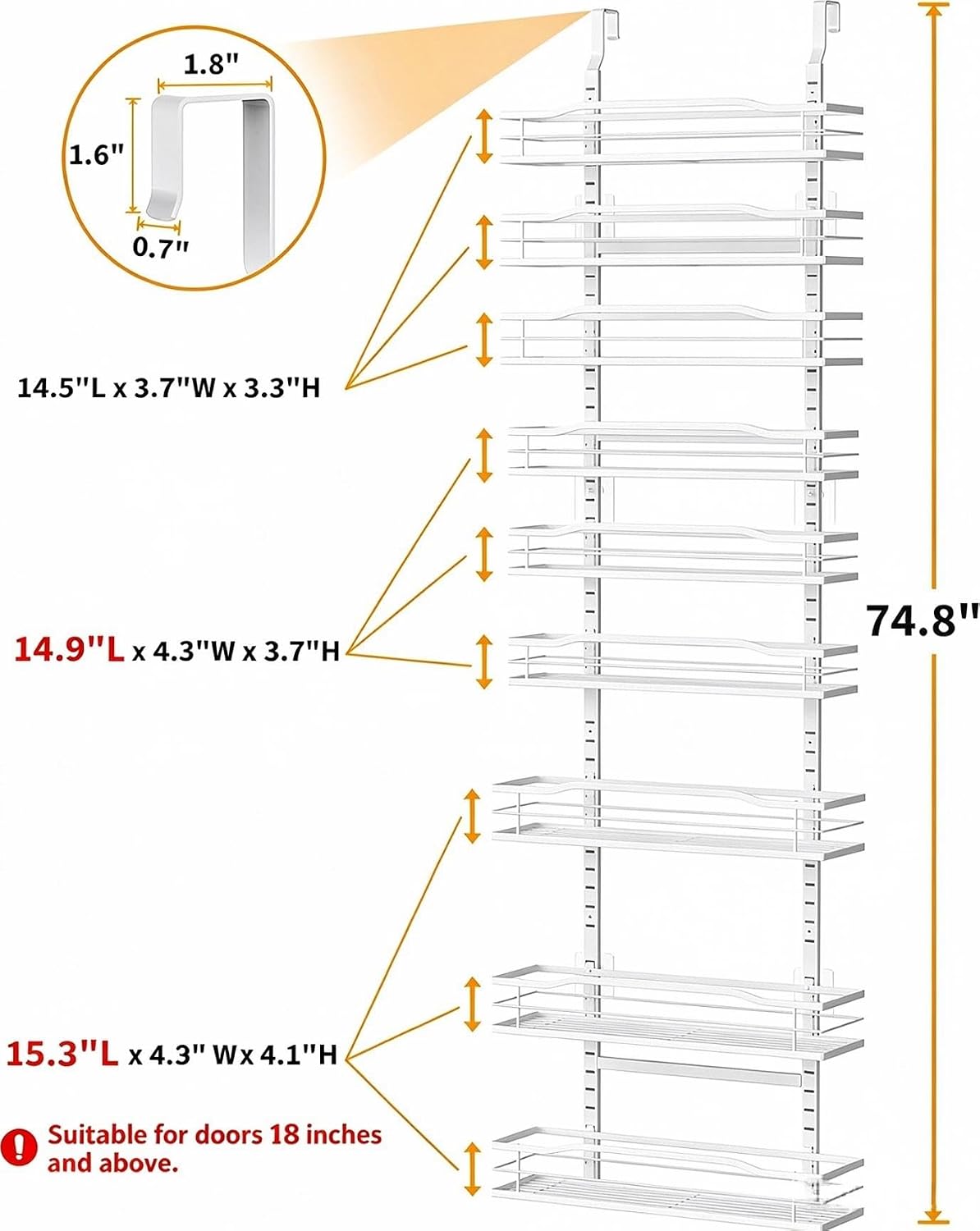 Detalle 2 de Moforoco Spice rack over the door 9-Tier White Metal Pantry Organizer