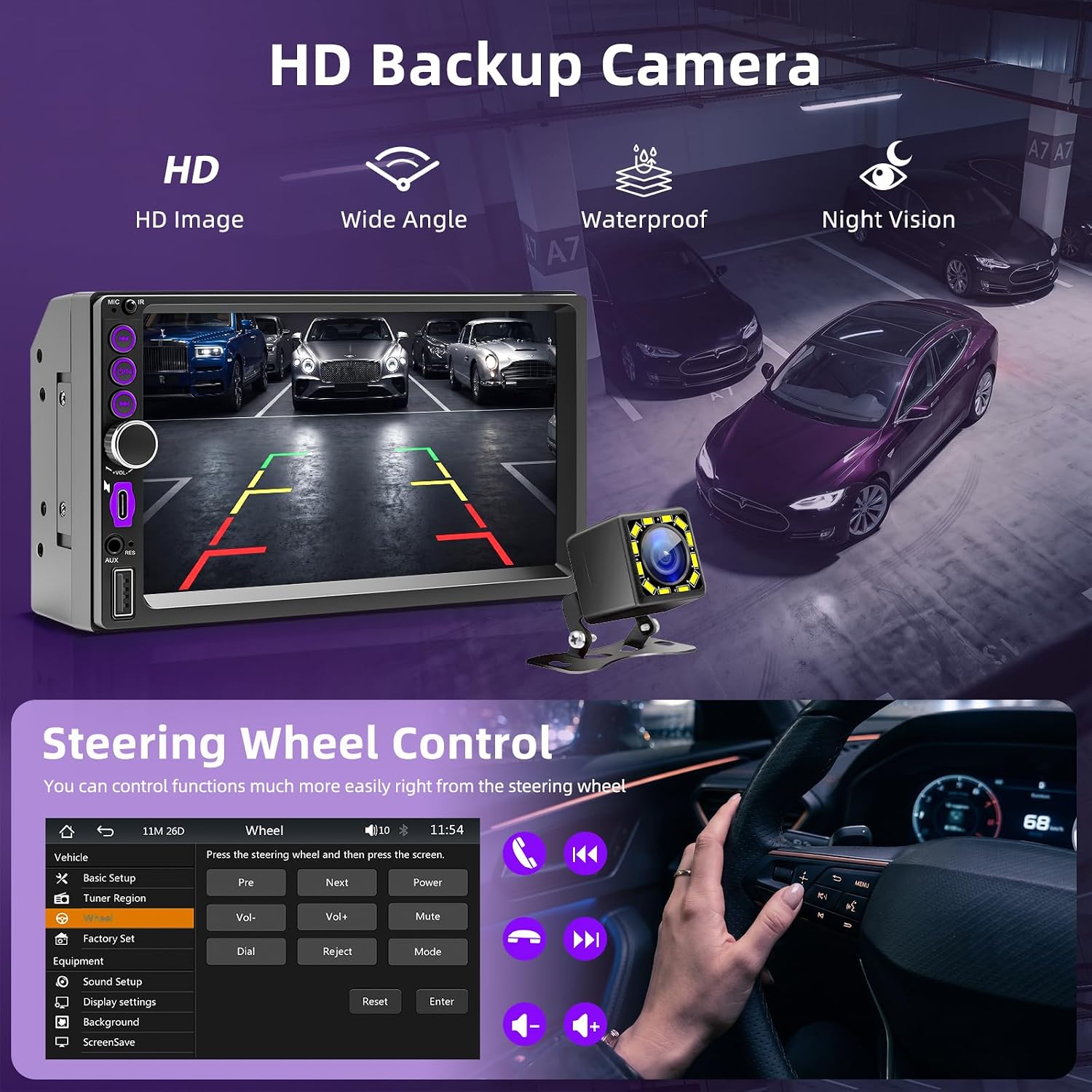 Thumbnail 4 de Autoradio 2 DIN con CarPlay Wireless e Android Auto, schermo touch 7'', telecamera posteriore e mirror link