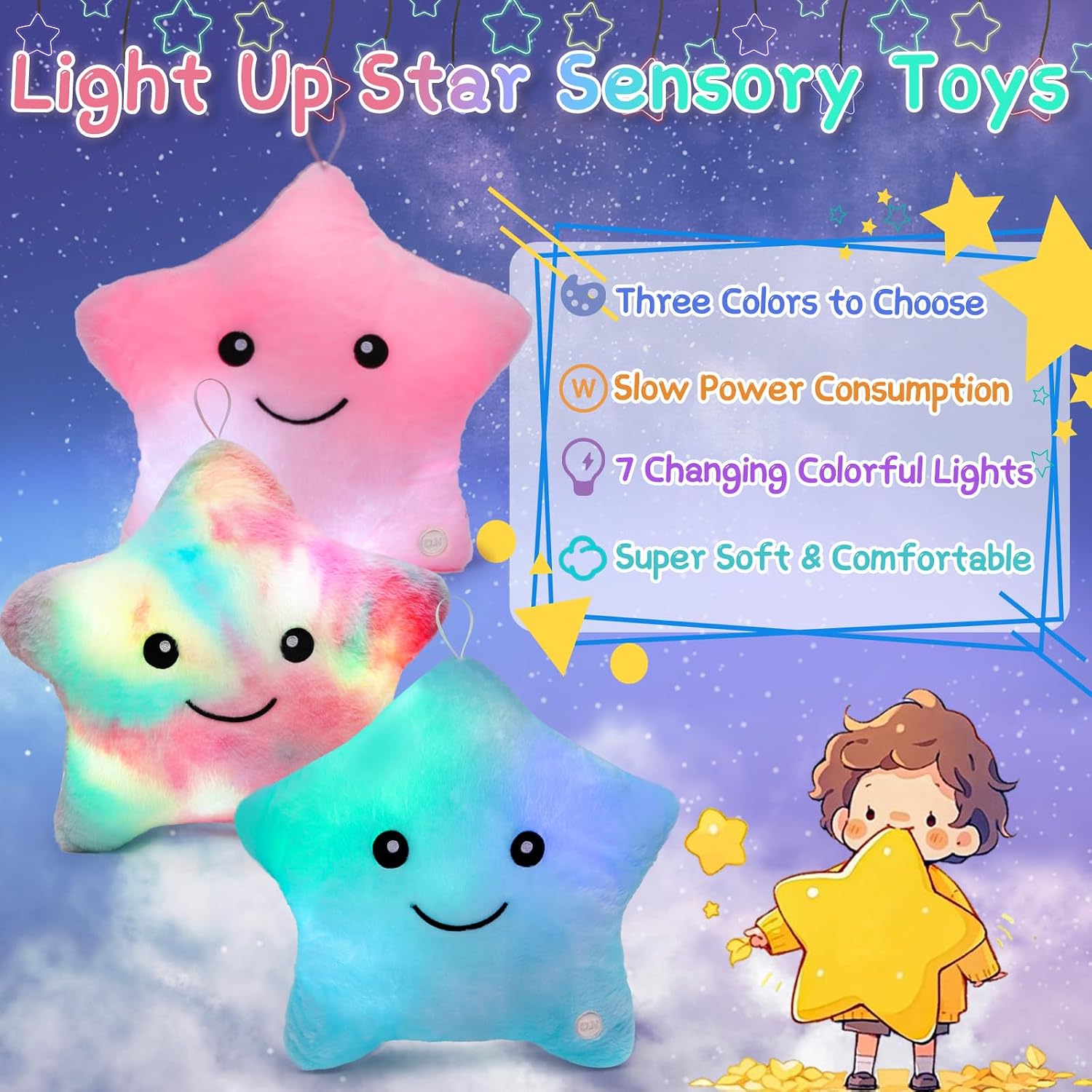 Detalle 2 de NYOBABE Light Up Star Teddy sensory toy for autism & sleep calming (Pink)