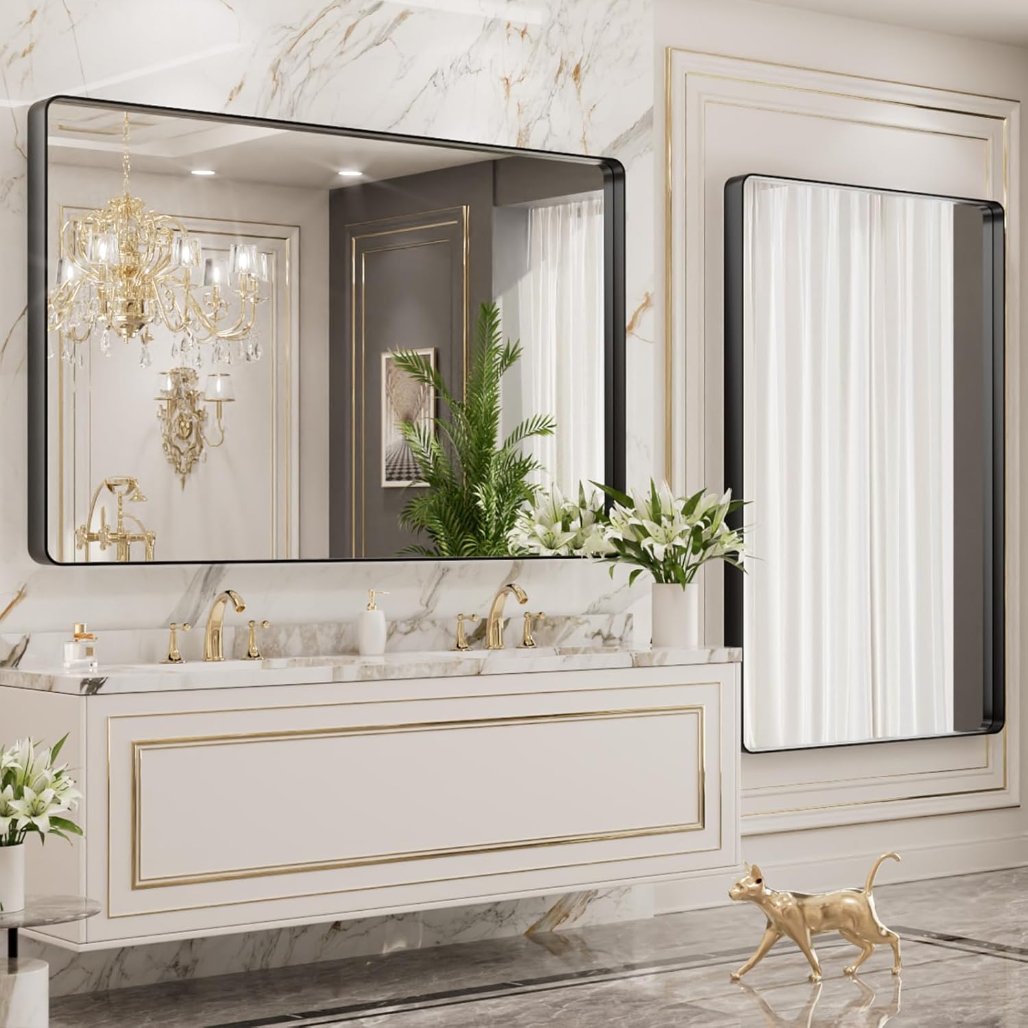 Detalle de LOAAO 40x36 Inch Black Metal Framed Bathroom Mirror