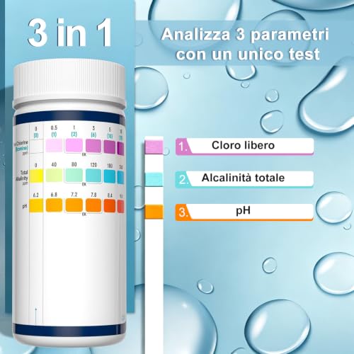 Thumbnail 2 de RUNBO 3 in 1 Strisce Reattive per Piscina e Spa – 150 Strisce per Test di pH, Alcalinità Totale e Cloro