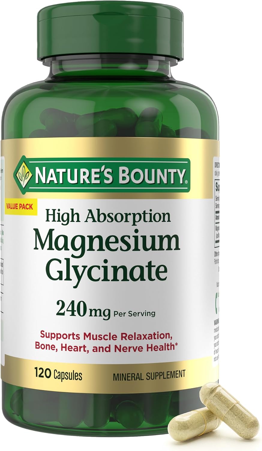 Nature’s Bounty High Absorption Magnesium Glycinate 240 mg: Support for Muscle, Heart, Nerve & Bone Health