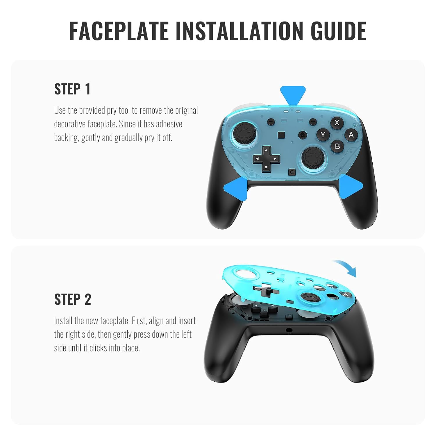 Detalle de DLseego Protective Cover Case for Switch 2 Pro Controller – Clear Blue Slim DIY Faceplate with Anti-slip Hard Shell
