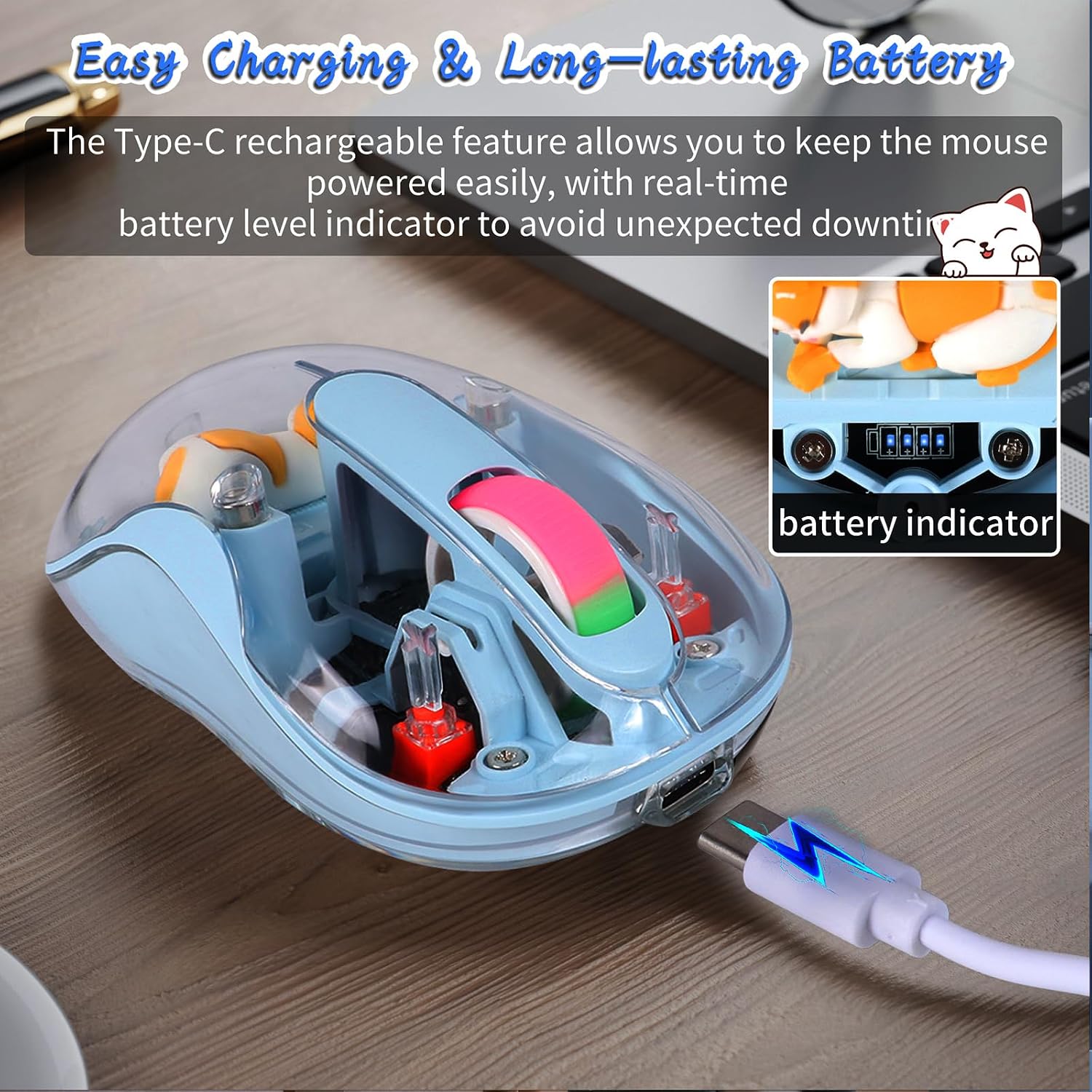 Detalle 1 de elec Space Cute Wireless Mouse, Bluetooth, USB-C Rechargeable, Silent, Blue