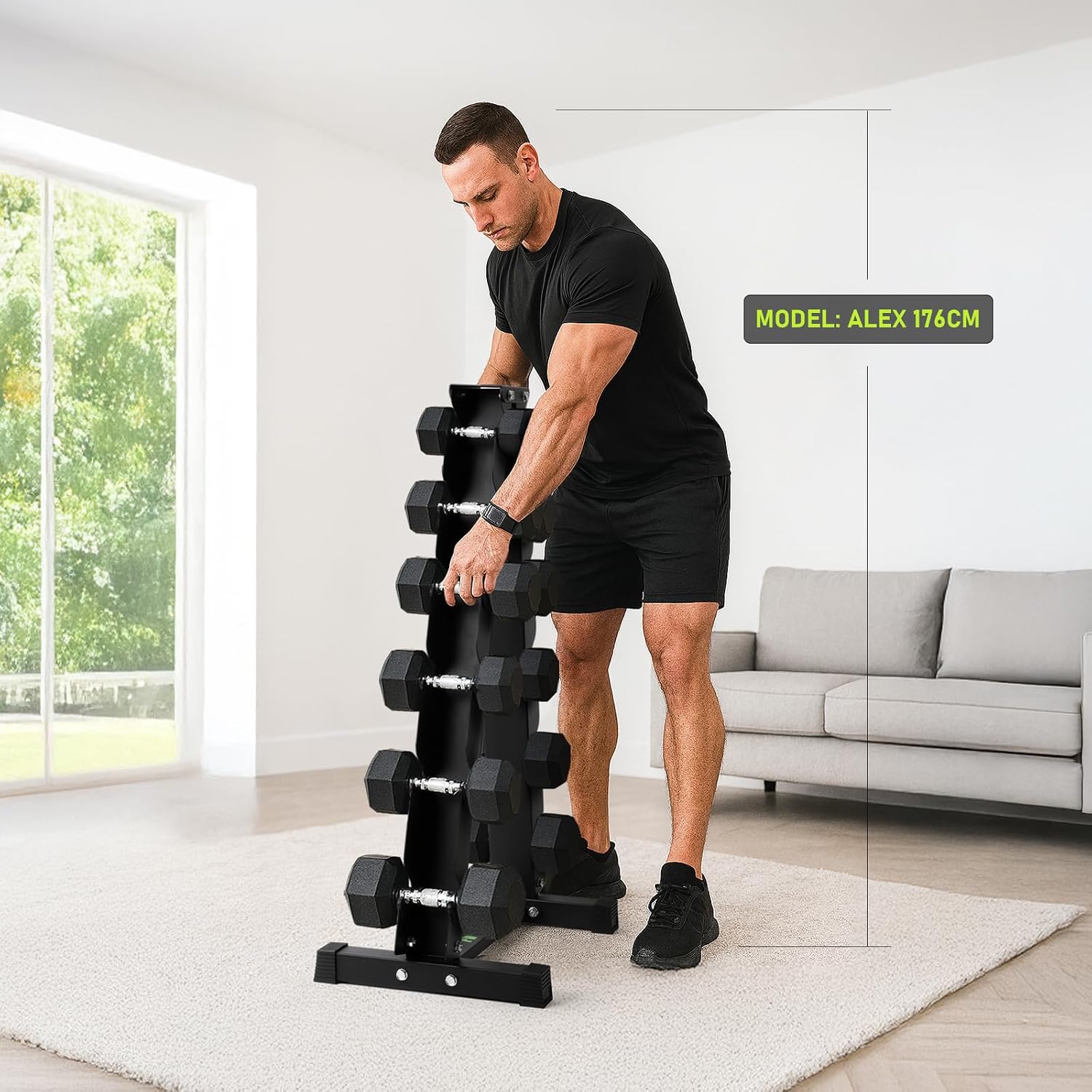 Detalle de PhysKcal Heavy Duty Steel Dumbbell Rack (3/5/6-Tier) for Home Gym Storage