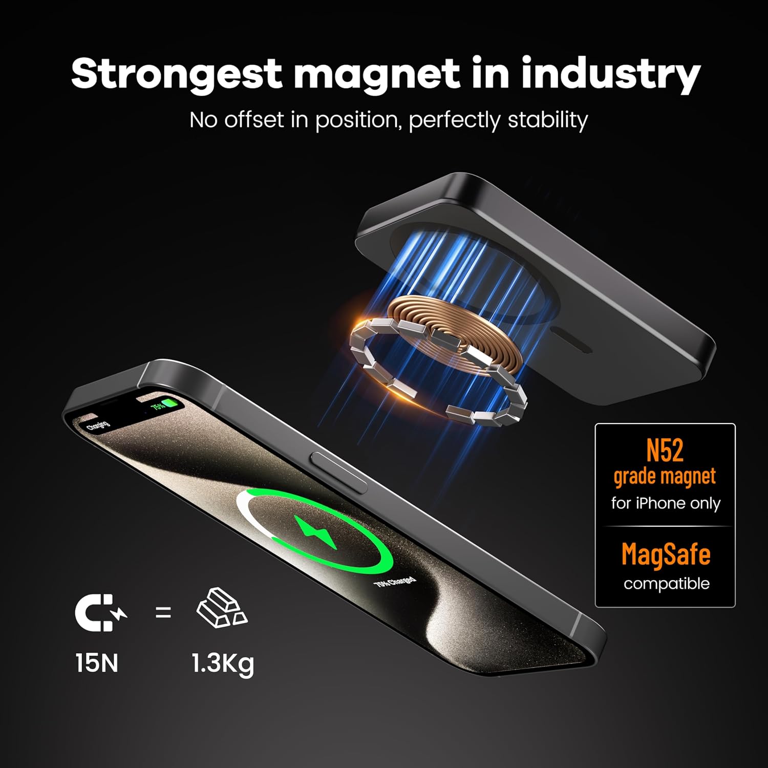 Detalle de Kstime Magnetic Power Bank 10000mAh — 14mm Ultra-Slim Titanium MagSafe Charger (Grey)