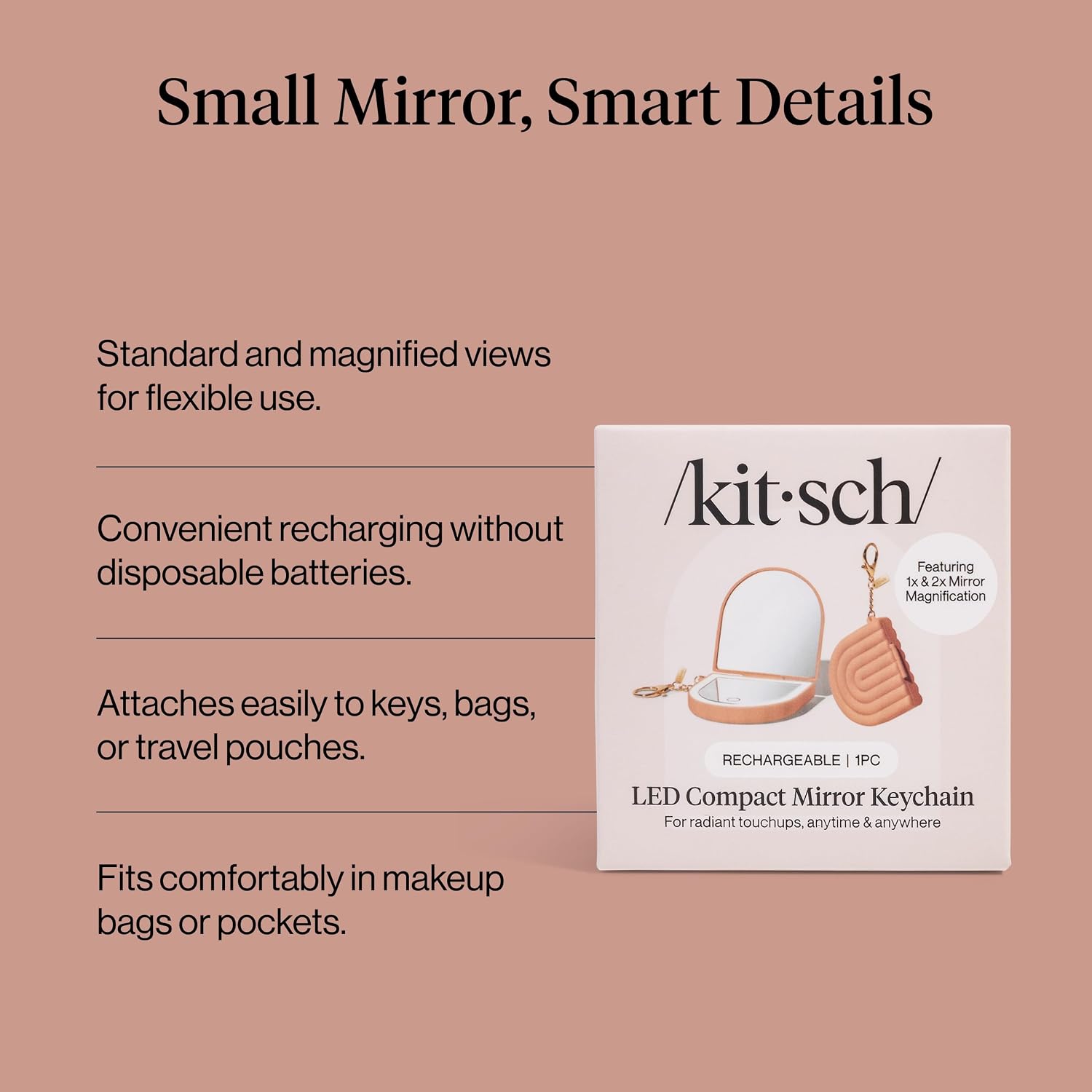 Thumbnail 2 de Kitsch Cute Keychain Compact Mirror with Lights, Dual Magnification, USB Rechargeable