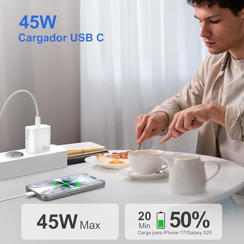 Detalle de YISH 45W Cargador USB-C GaN PD3.0: carga rápida y portátil para tus dispositivos