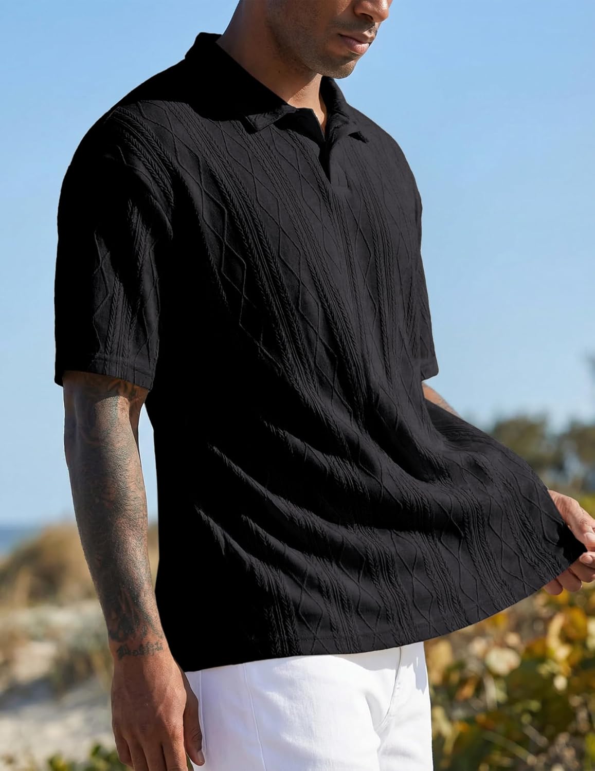Thumbnail 2 de JMIERR Men's Polo Shirt: Textured Knit, Short Sleeve, Old Money Style