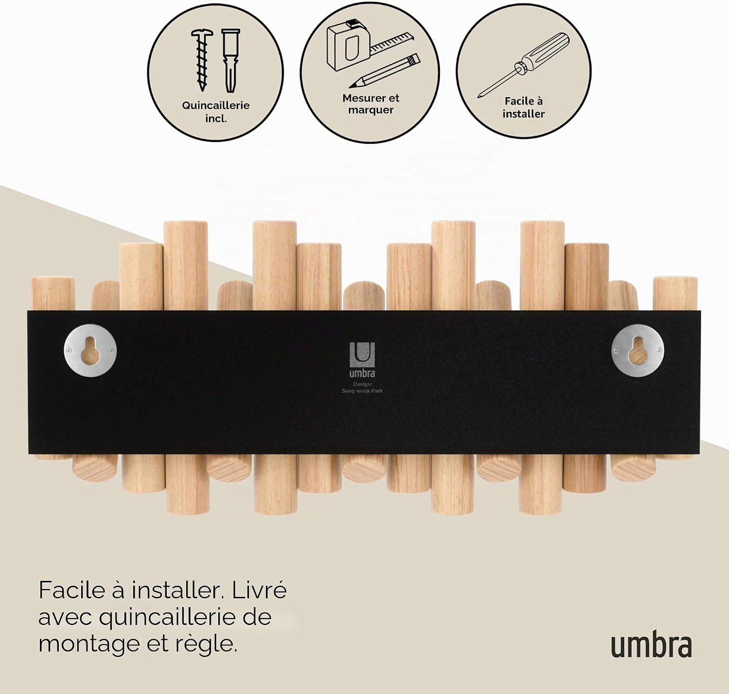 Thumbnail 5 de Umbra Picket 5. Patère murale à 5 crochets en bois naturel – design mural et fonction
