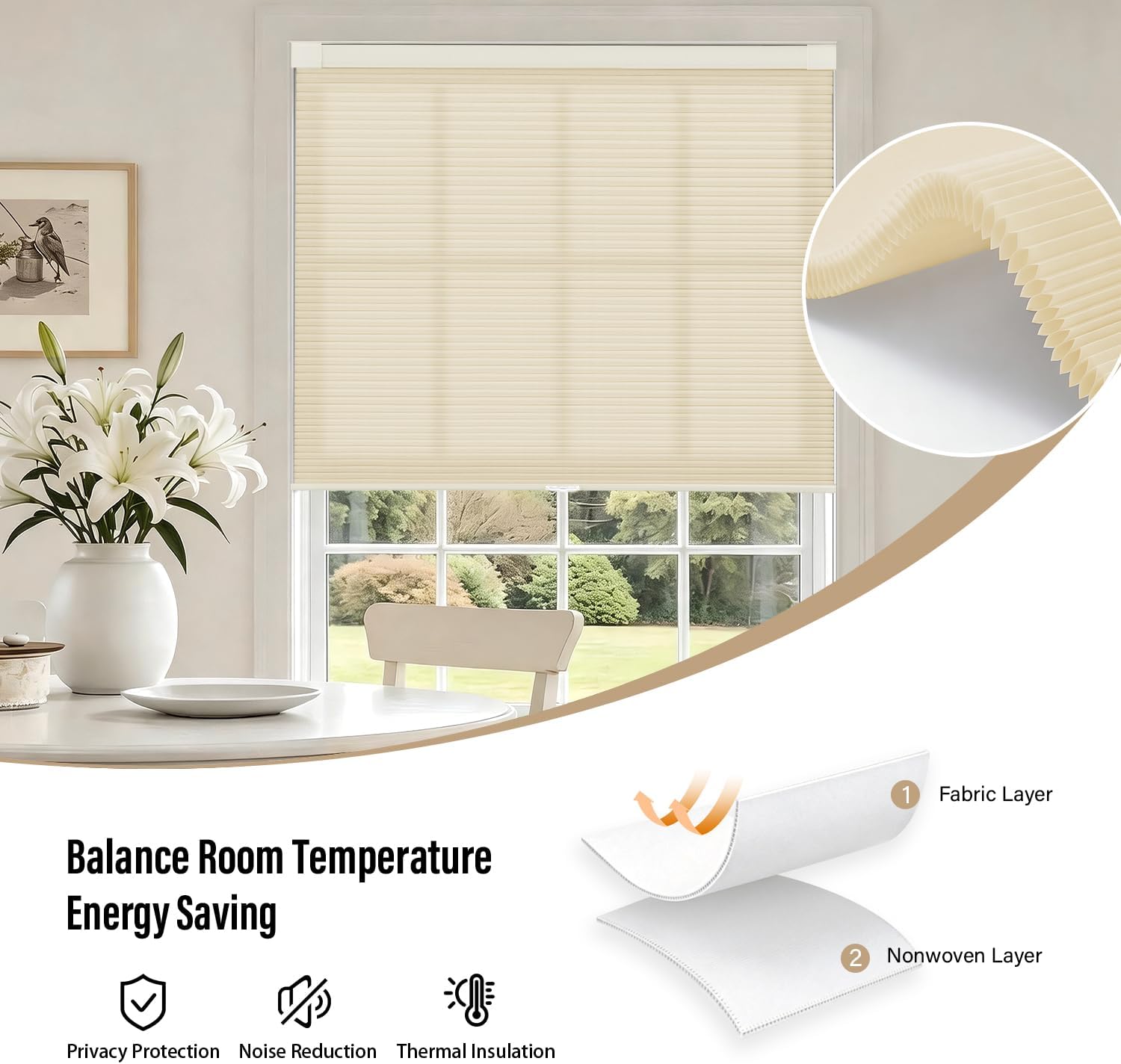 Thumbnail 4 de AOSKY CS01 Cordless Cellular Shade, 43" x 48", Beige Light Filtering
