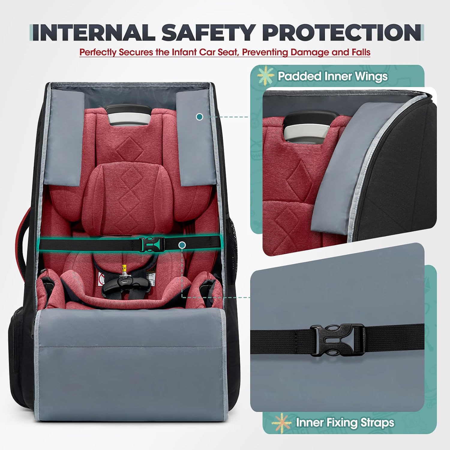 Detalle de RAINSMORE Car Seat Travel Bag Backpack — Padded, Water‑Resistant