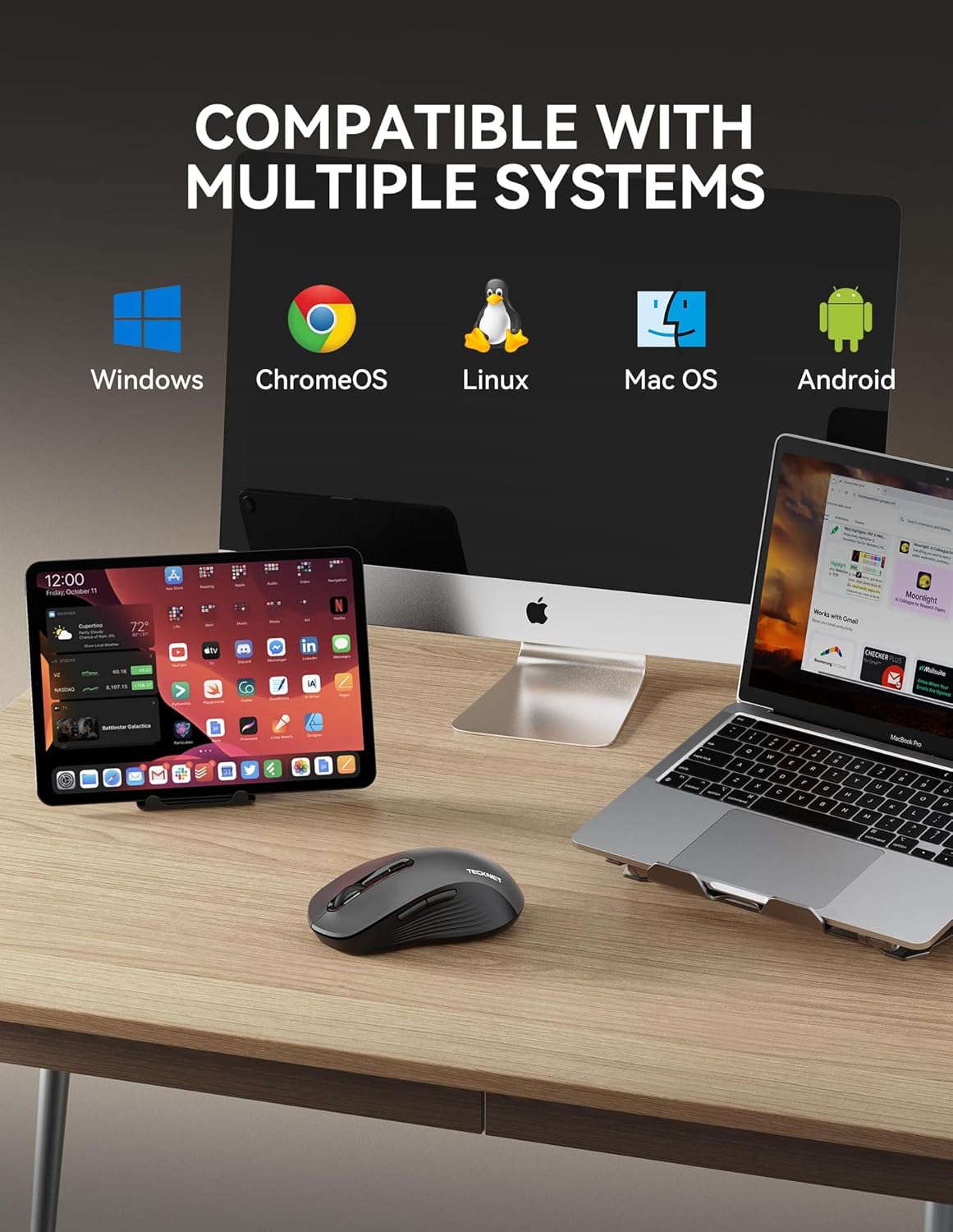 Thumbnail 6 de TECKNET Tri-Mode Wireless Mouse for Laptop (Bluetooth 5.0/3.0 + 2.4G, 4800DPI, silent clicks)