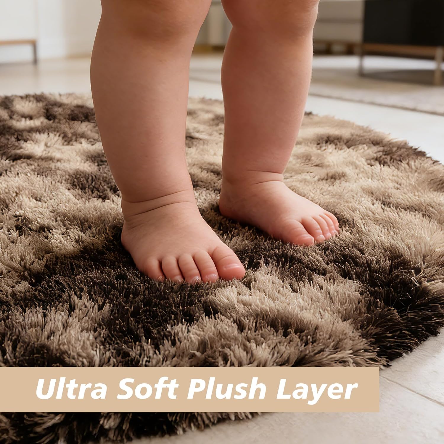 Thumbnail 1 de Tie-Dyed Coffee 6x9 Fluffy Area Rug