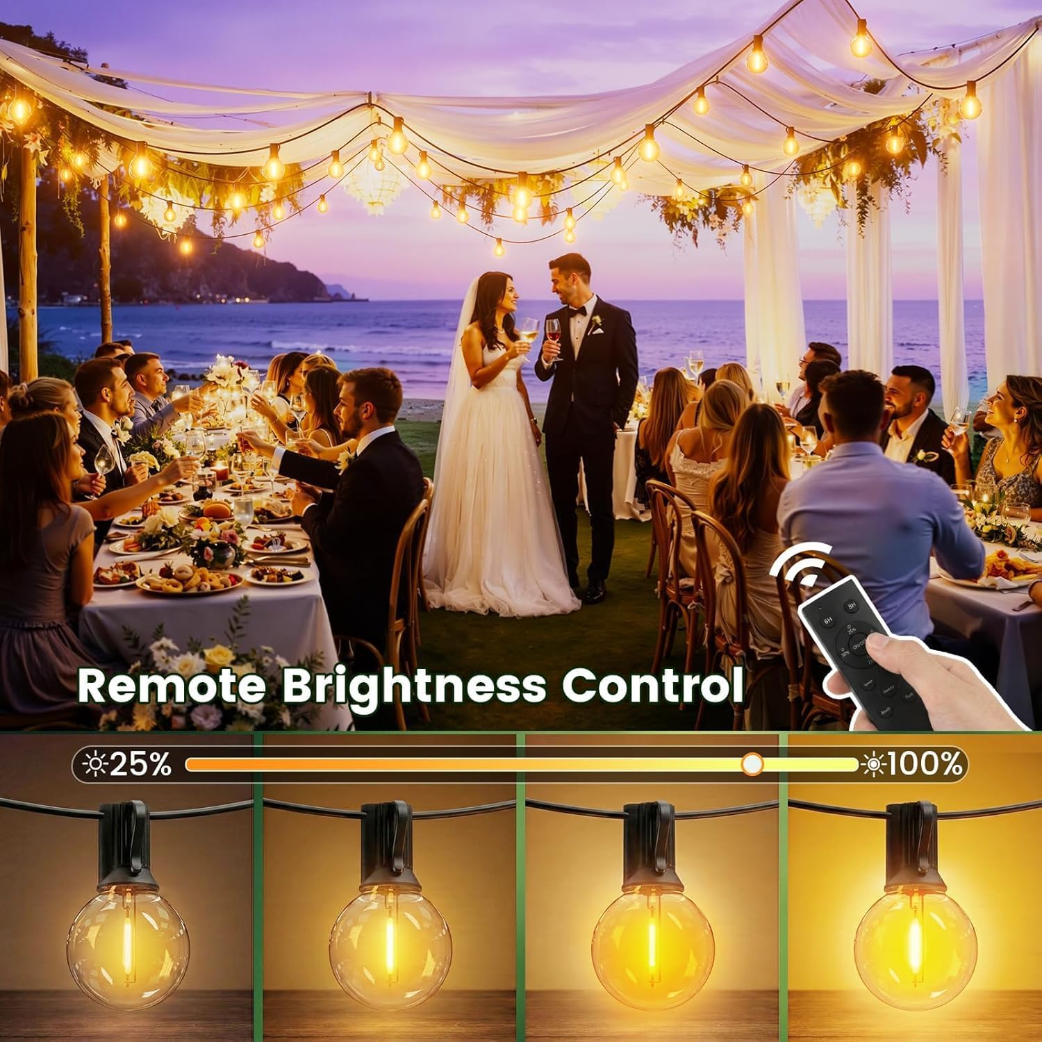 Thumbnail 1 de Yuucio 60m Outdoor Festoon Lights with Remote (2-Pack) – IP45, Shatterproof G40 LEDs