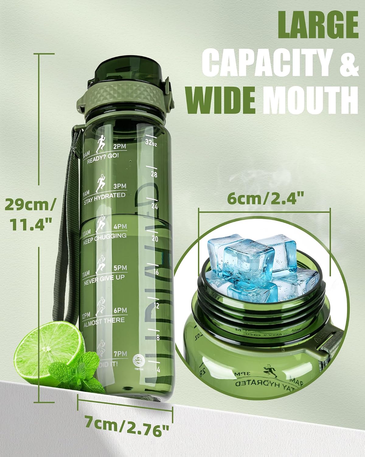 Detalle de OLDLEY 1L Sports Water Bottle with Straw – BPA Free Tritan, Leakproof, Time Marker