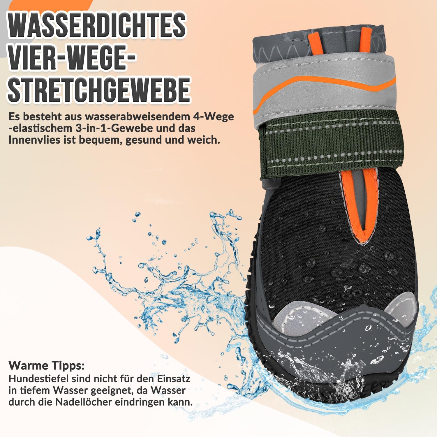 Thumbnail 3 de Eyein Hundeschuhe Pfotenschutz (4 Stück) wasserabweisend, rutschfeste Sohle & reflektierender Klettverschluss – Größe 8, Schwarz