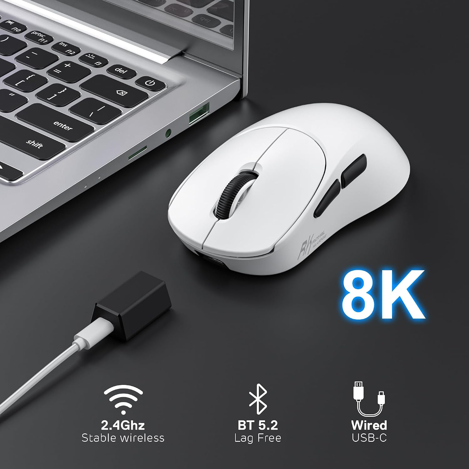 Thumbnail 2 de RK ROYAL KLUDGE MG5 8K mouse gaming wireless con sensore PAW3950 e doppia frequenza