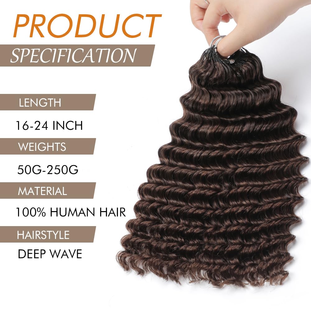 Detalle de Deep Wave 20 Inch Human Crochet Hair – 125g, 100 Strands, Dark Brown