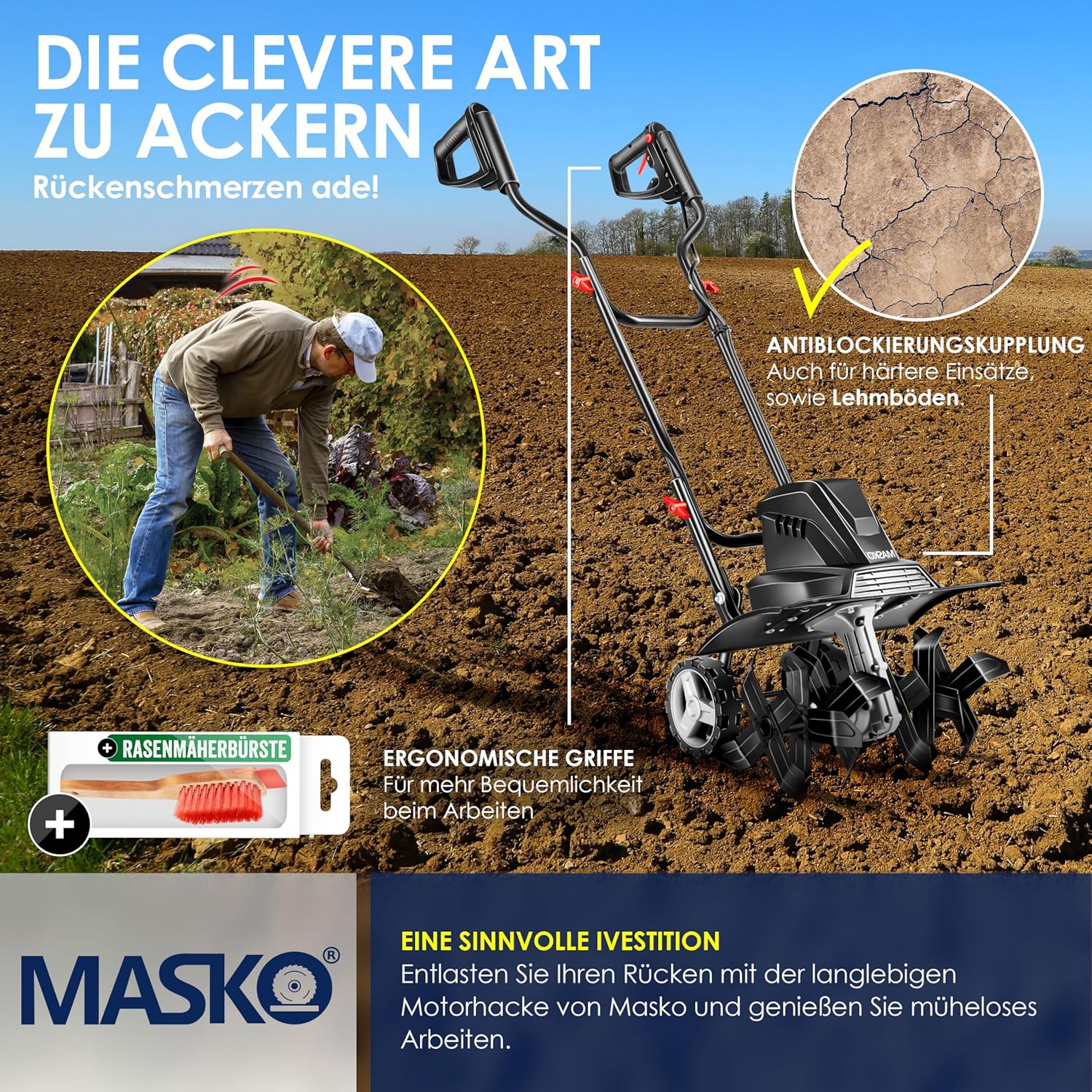 Thumbnail 5 de MASKO® Motorhacke elektrisch mit 1.500 Watt, 45 cm Arbeitsbreite und 20 cm Arbeitstiefe