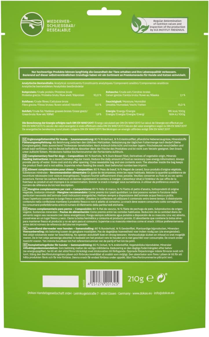 Thumbnail 3 de DOKAS getreidefreier Premium Kausnack für Hunde: Kaurippe mit Entenbrust & Rinderhaut, 210 g (10er Pack)