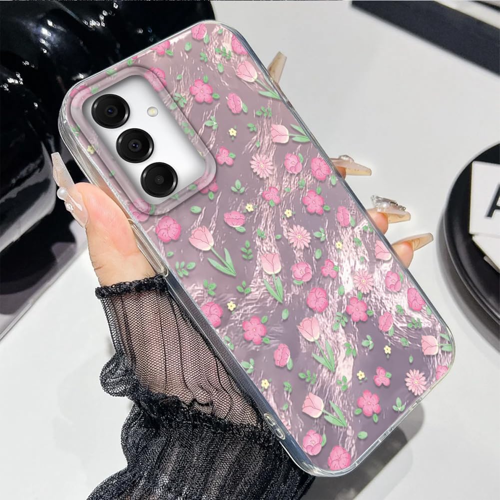 Detalle de Tedyhulle Hülle für Samsung Galaxy A34 5G – weicher TPU-Rahmen & harte PC-Rückseite mit rosa Blütenmotiv