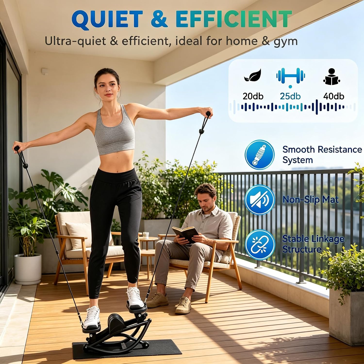 Detalle 2 de XAOYAO C6048 Side-to-Side Stepper with Resistance Bands and LCD Monitor