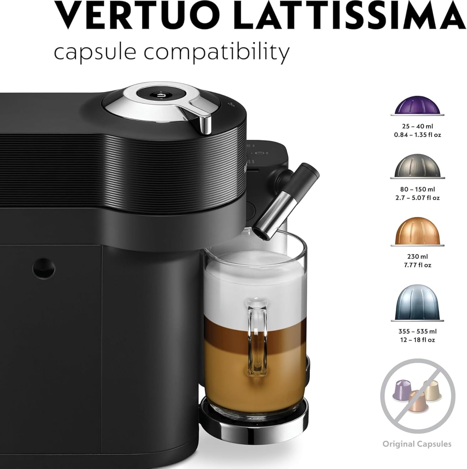 Detalle 2 de De'Longhi Nespresso Vertuo Lattissima ENV300.B: Automatic Coffee Machine with Milk Frother