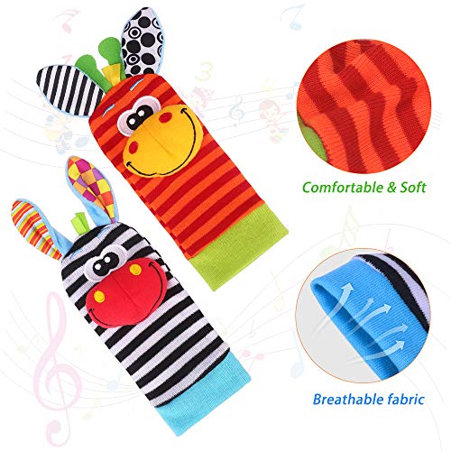 Thumbnail 6 de Sonajero Calcetines y Muñequeras para Bebé, Sonajero Toys con Buscador de Muñeca y Pie Juguetes de Animales Suaves y Bonitos para Recién Nacidos Niños Bebés (2 Pulseras y 2 Calcetines)
