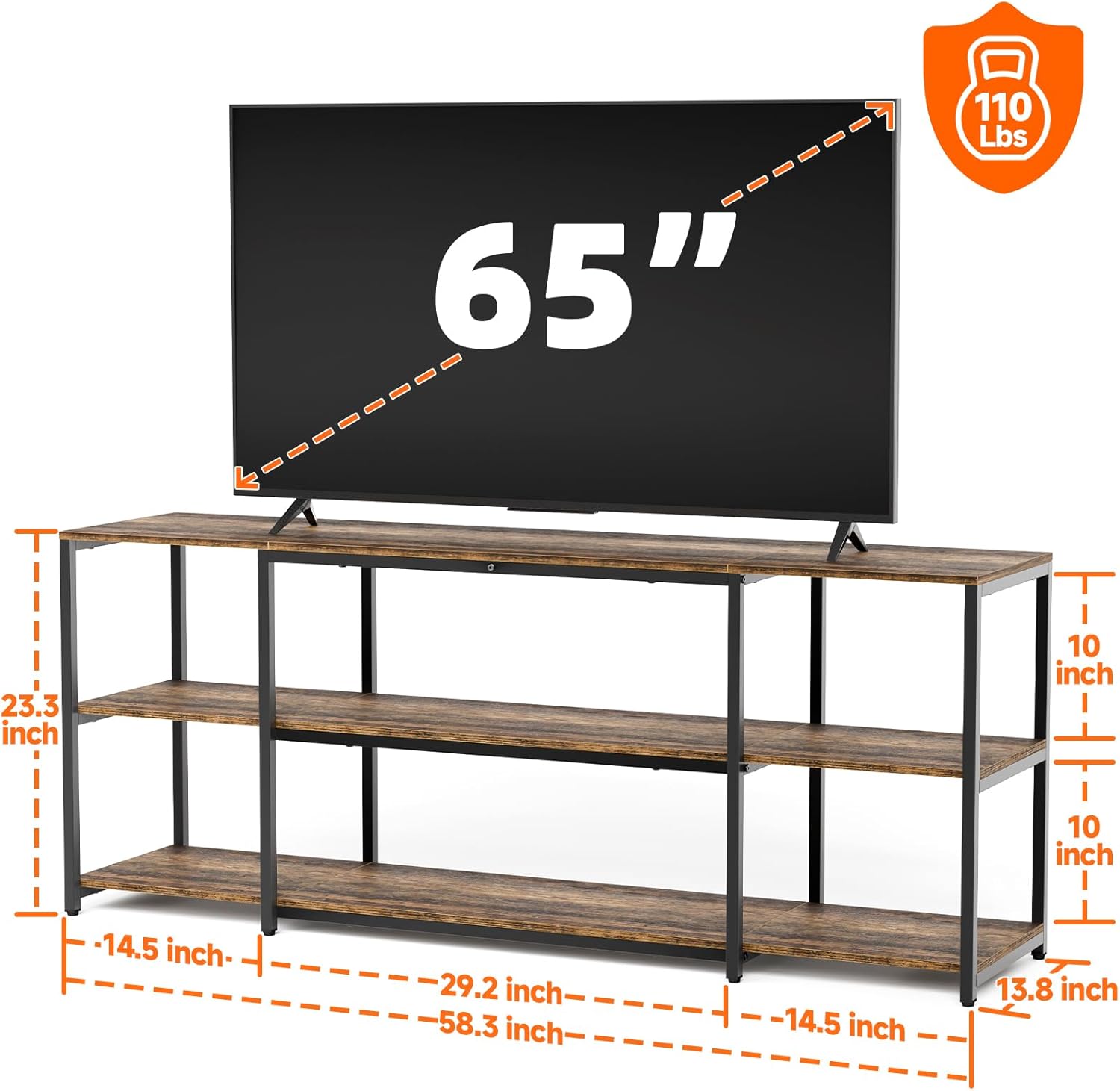 Detalle de Aquzee TV Stand for 65 Inch TV – Rustic 58.3" Wide Entertainment Center with Open Storage