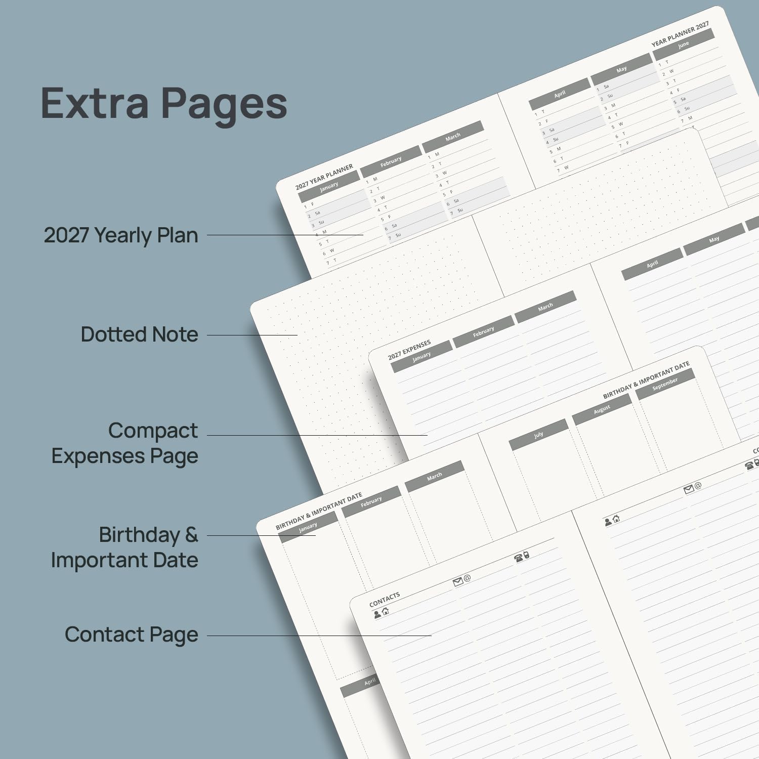 Detalle de POPRUN 2027 Daily Planner, Hardcover, Hourly Schedule, Navy Blue
