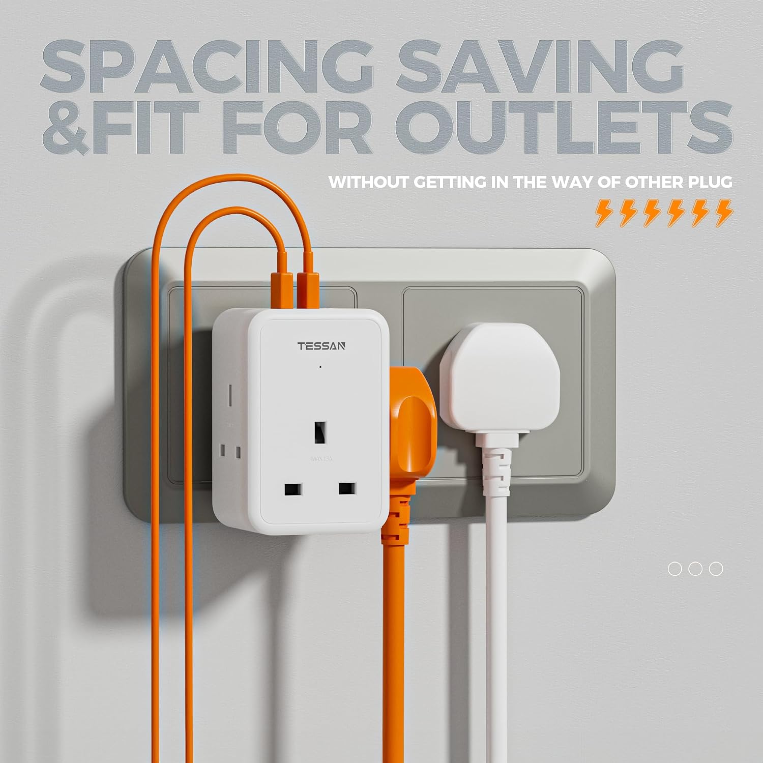 Detalle de TESSAN 3‑way USB plug adaptor with USB ports 🔌