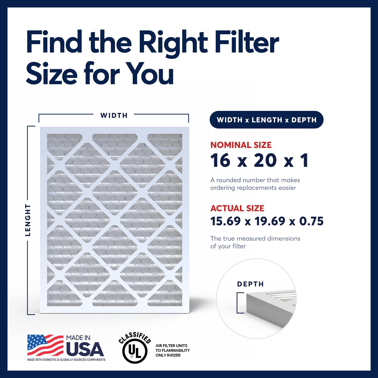 Detalle de BNX TruFilter 16x20x1 MERV 13 (6-Pack) — Made in USA, Electrostatic Pleated Air Filter for Allergies