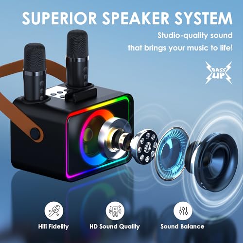 Thumbnail 1 de Ultramic Karaoke Machine for Kids & Adults (Black) — Portable Bluetooth Speaker with 2 Wireless Mics and LED Lights