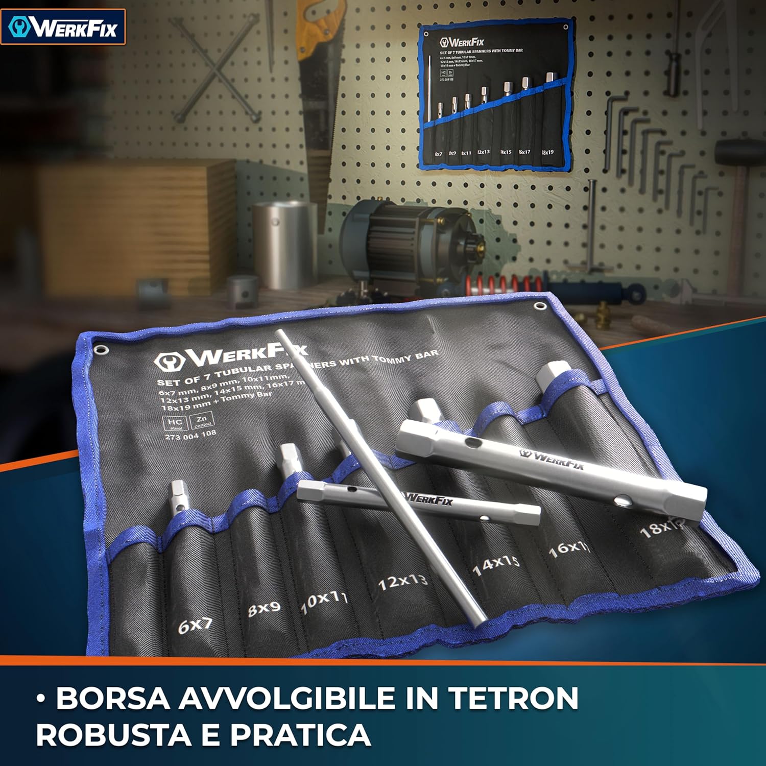 Thumbnail 5 de S&R WERKFIX Set 7 chiavi a tubo esagonali con barra di montaggio 6/7–18/19 mm