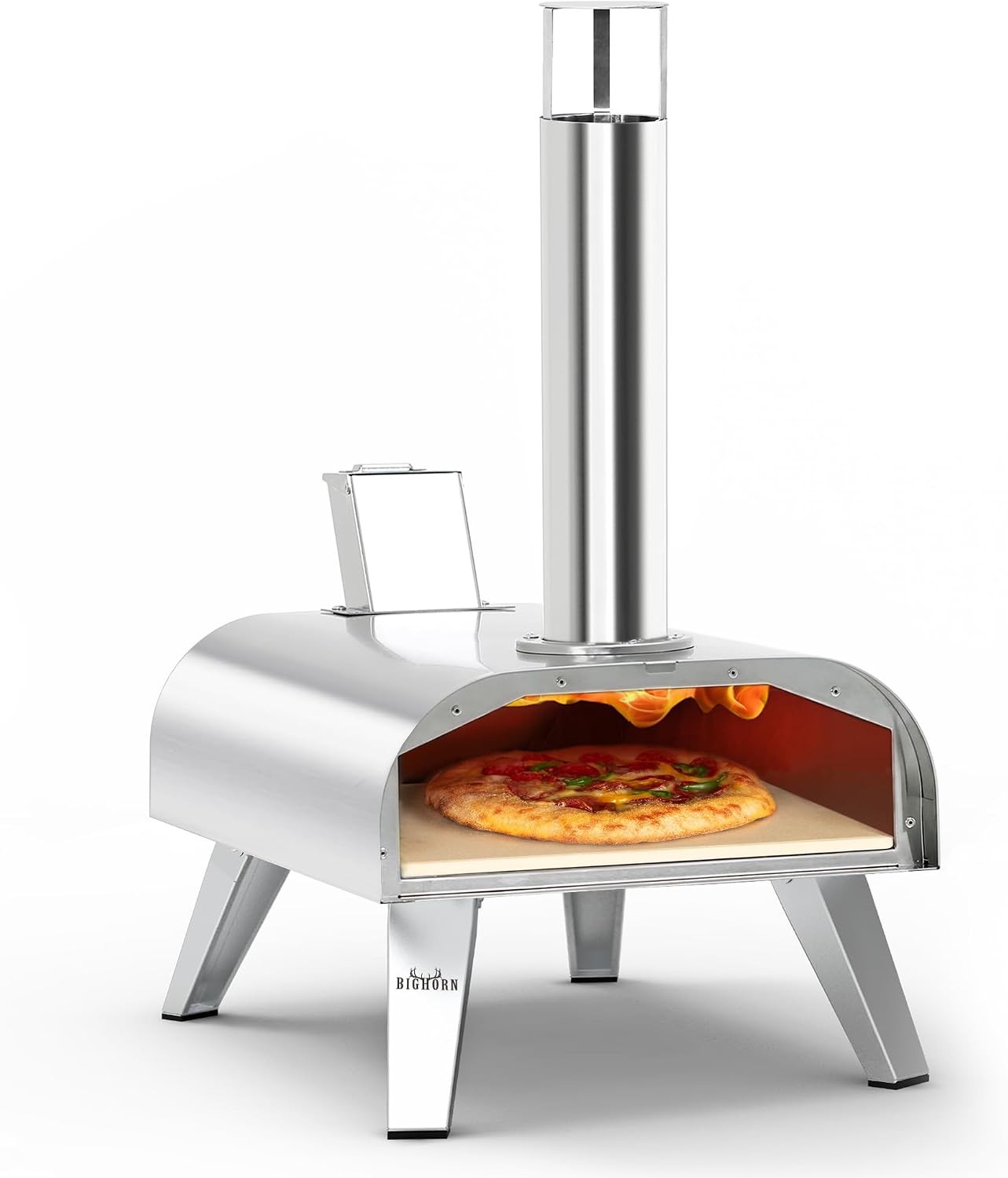 Detalle de BIG HORN OUTDOORS Wood Pellet Pizza Oven — portable stainless steel pizza maker for Neapolitan-style pies