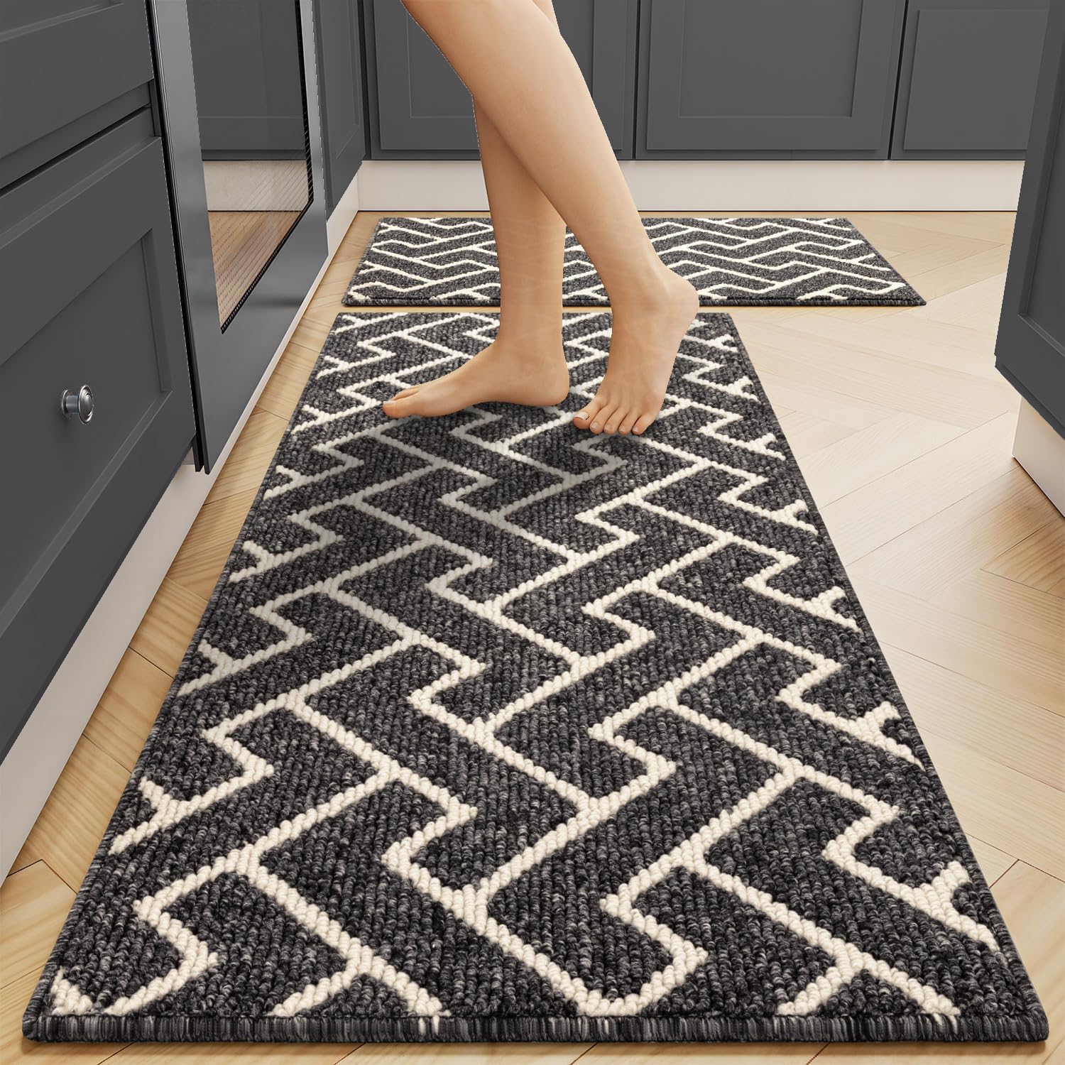 Detalle de HICORFE Indoor Door Mat - Set of 2 Non-Slip Welcome Mats (20x32 and 20x59) in Dark Grey