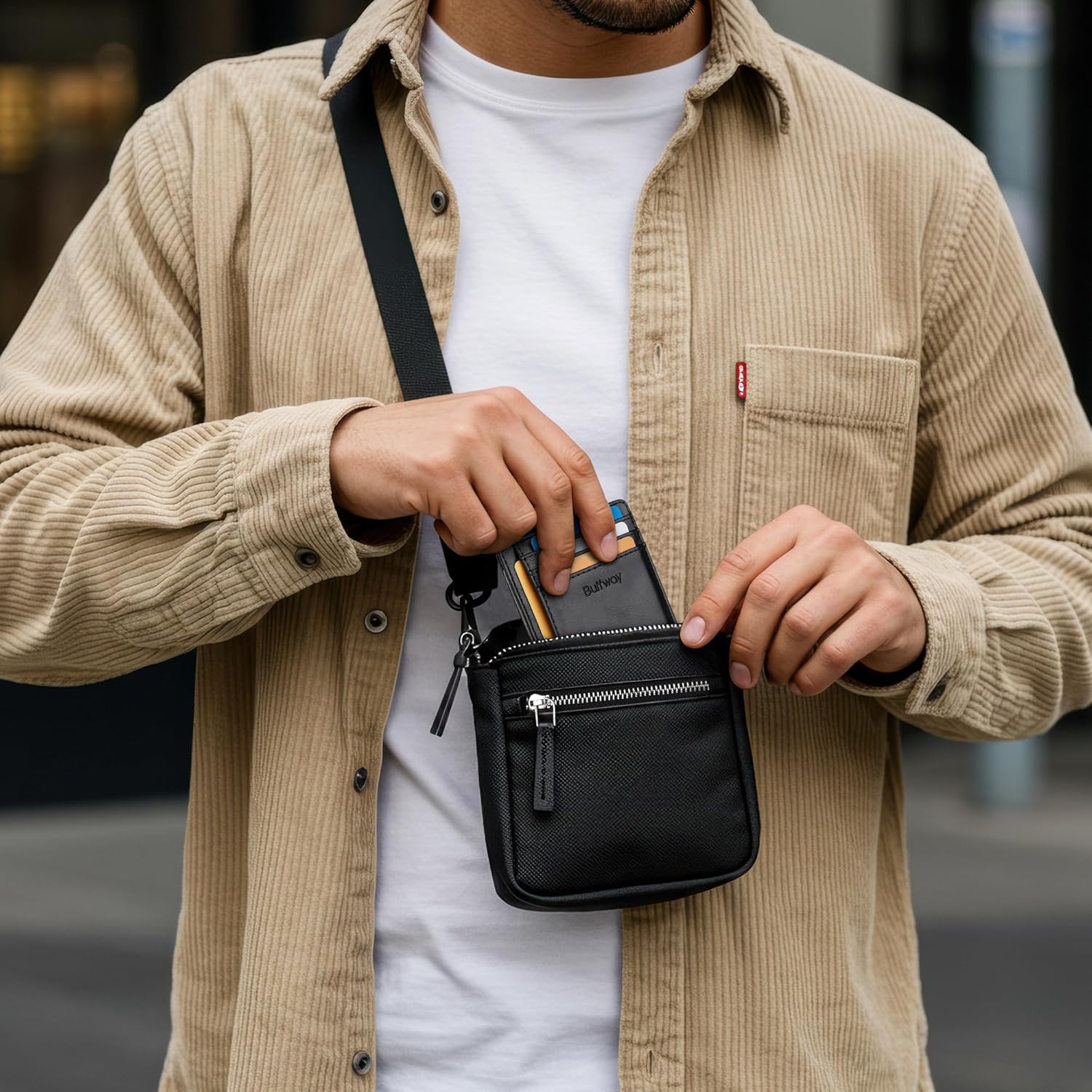 Thumbnail 6 de Buffway Slim Minimalist Front Pocket RFID Blocking Leather Wallets (Alaska Black)