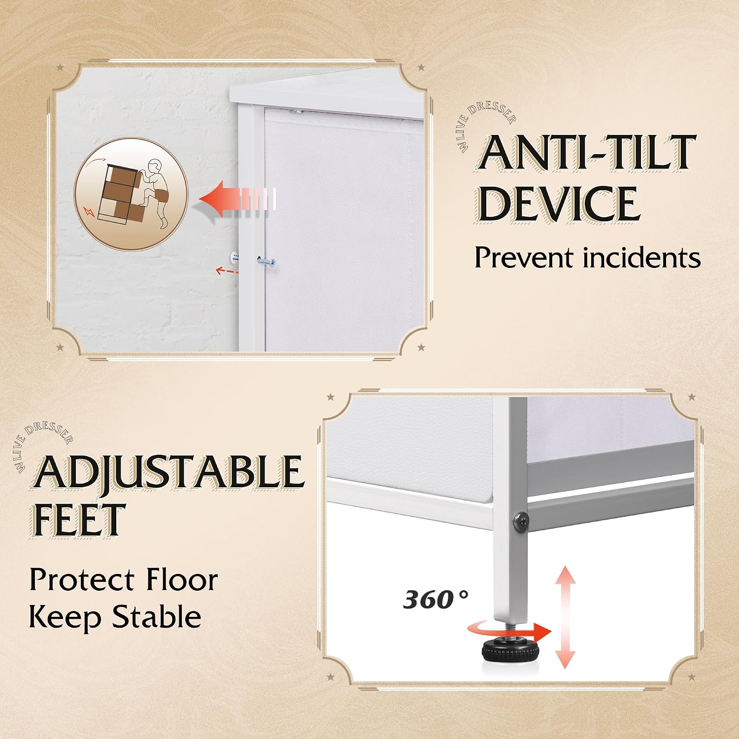 Thumbnail 6 de WLIVE Fabric Dresser for Bedroom: 8-Drawer Tall Dresser with Fabric Bins in White
