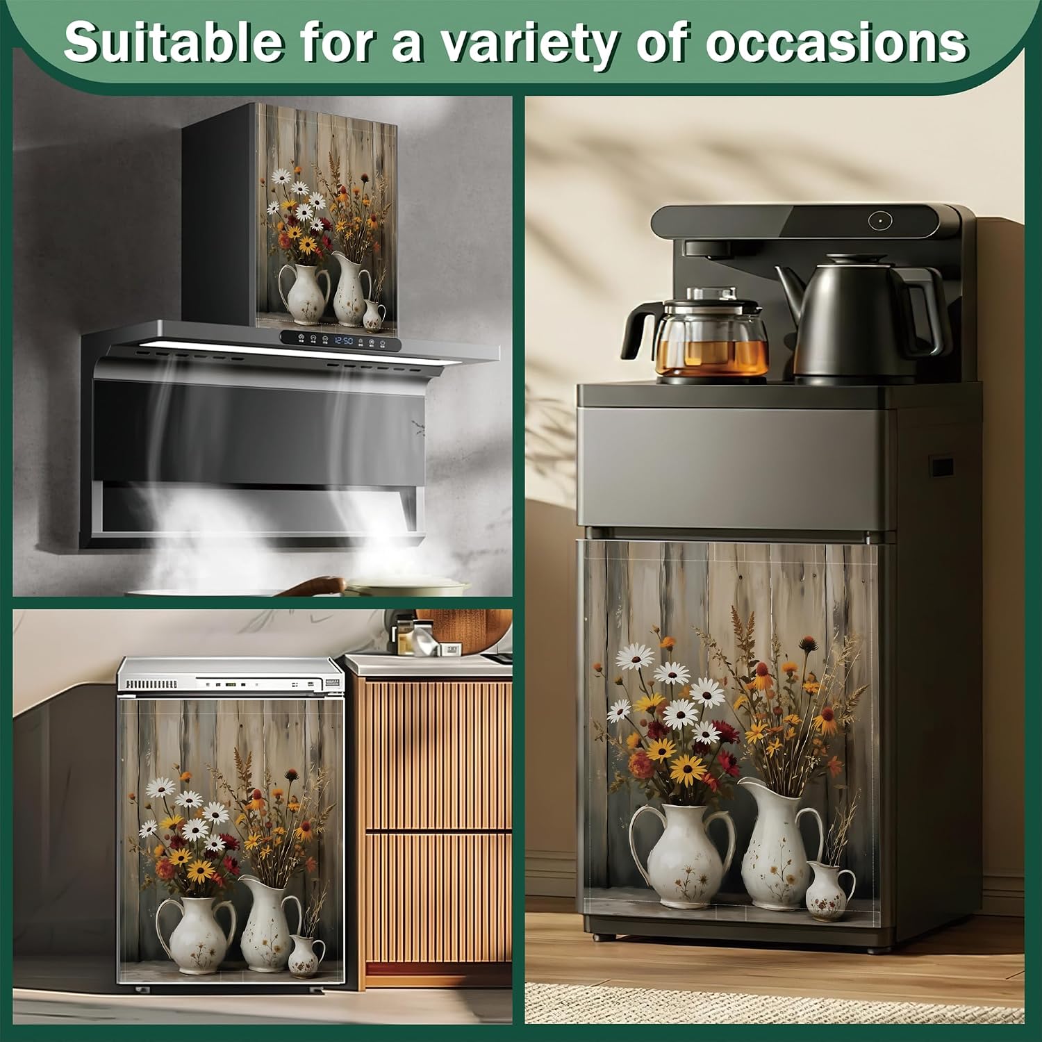 Thumbnail 6 de GYYGOO DC-0320 Vintage Flowers Magnetic Dishwasher Cover, 23 x 26 Inches